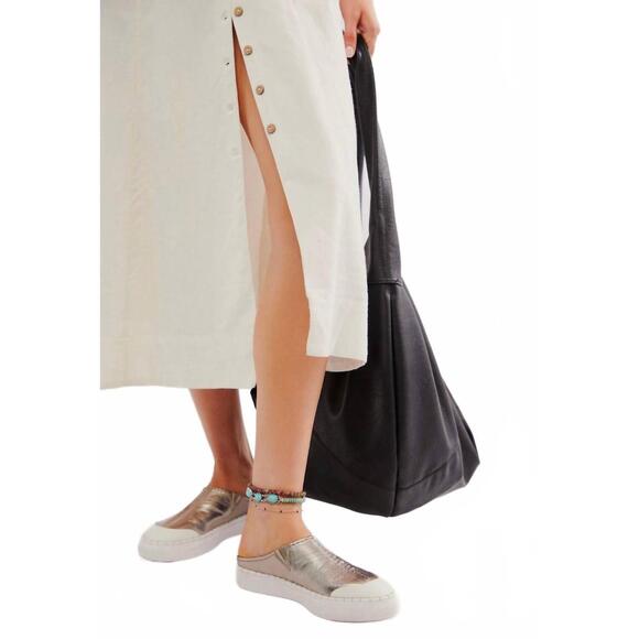 NEW FREE PEOPLE women's juno slip-on sport sneaker in silver